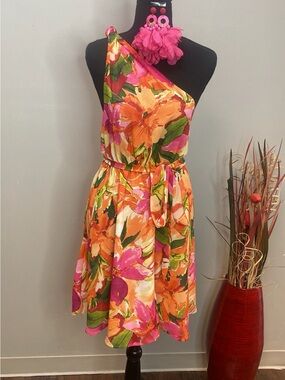 One-Shoulder Floral Sundress in Pink & Orange